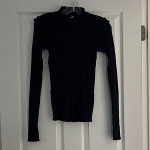 NWT Current Elliott Ruffle Ribbed Black Turtleneck Sz 0/XS